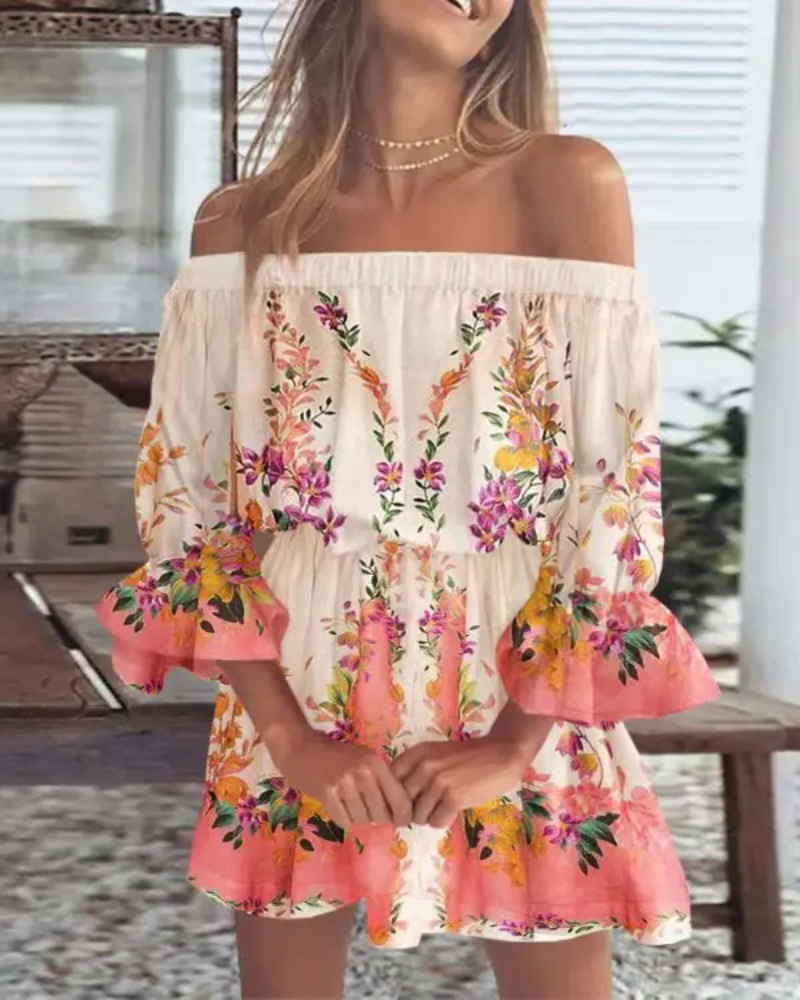 Kathleen - Vestido con hombros descubiertos y estampado