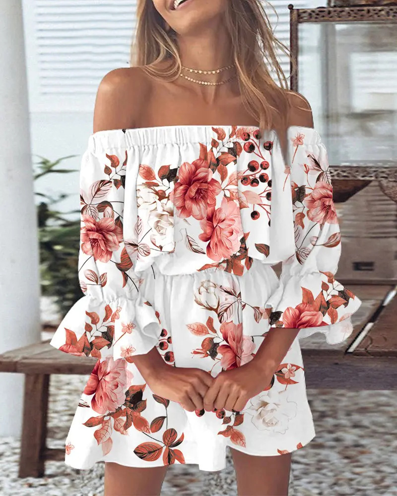 Kathleen - Vestido con hombros descubiertos y estampado