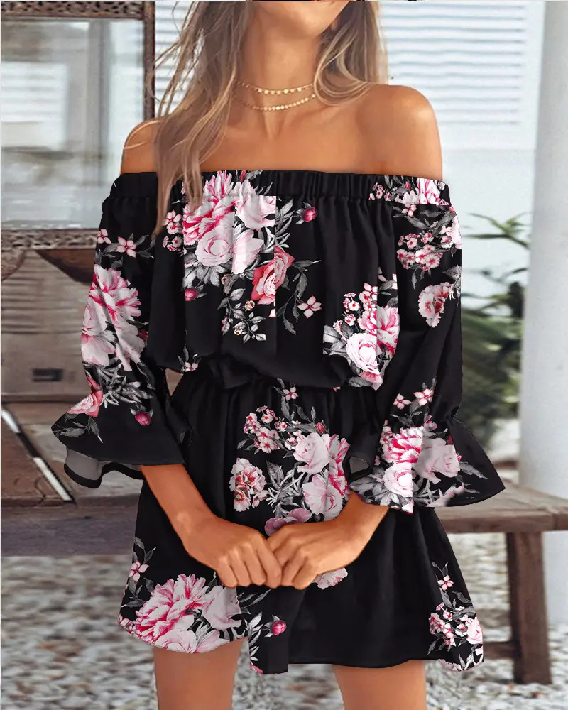 Kathleen - Vestido con hombros descubiertos y estampado