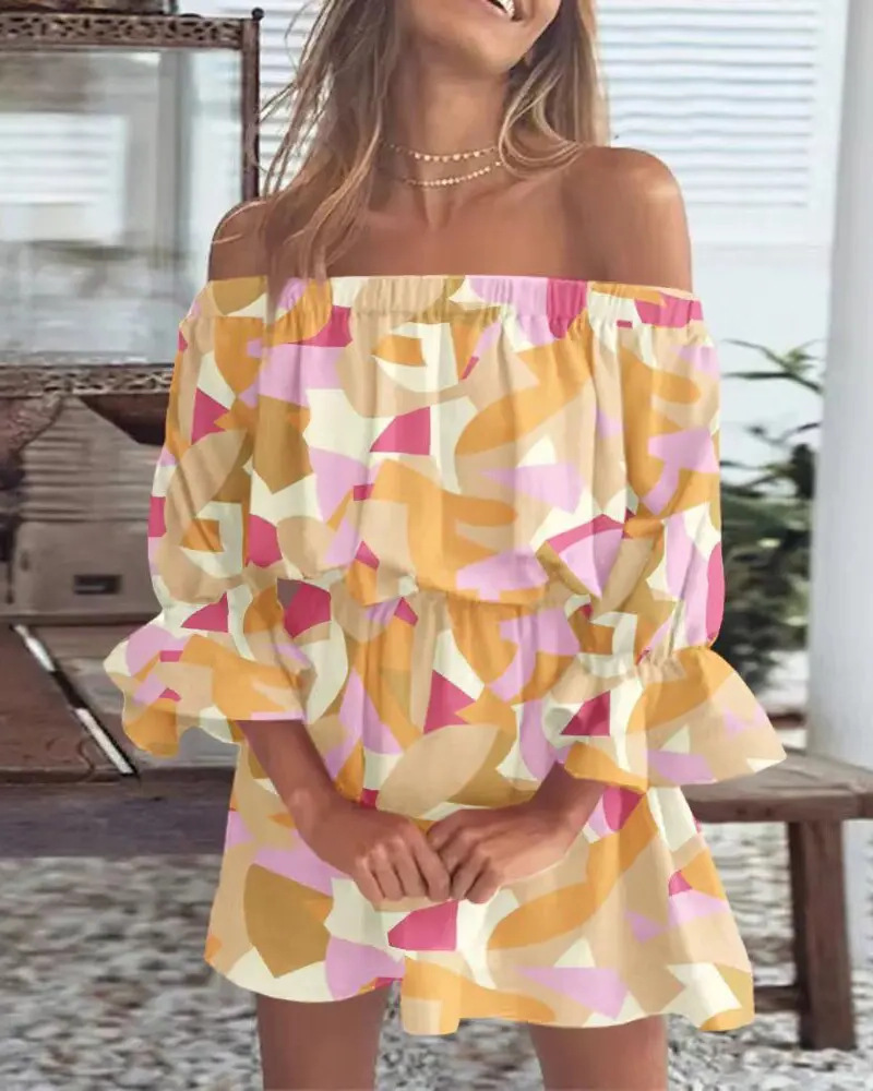Kathleen - Vestido con hombros descubiertos y estampado