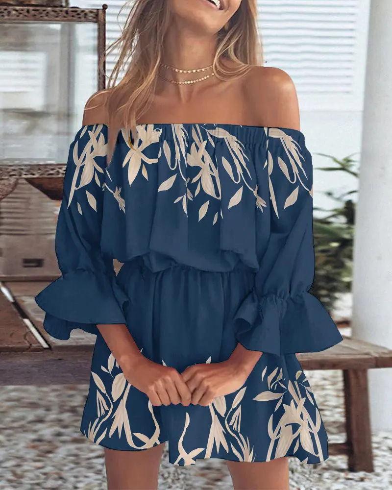 Kathleen - Vestido con hombros descubiertos y estampado