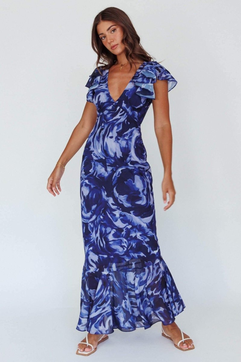 Seraphine – Vestido largo con volantes y escote en V