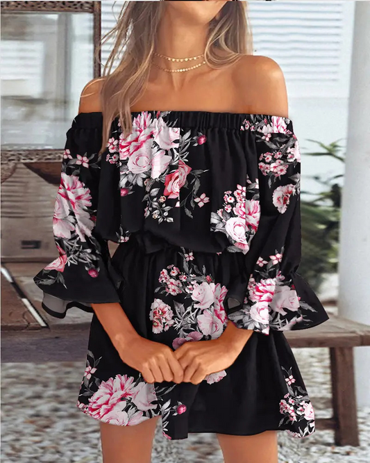 Kathleen - Vestido con hombros descubiertos y estampado