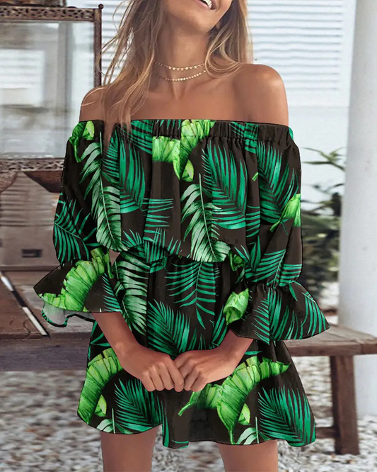 Kathleen - Vestido con hombros descubiertos y estampado