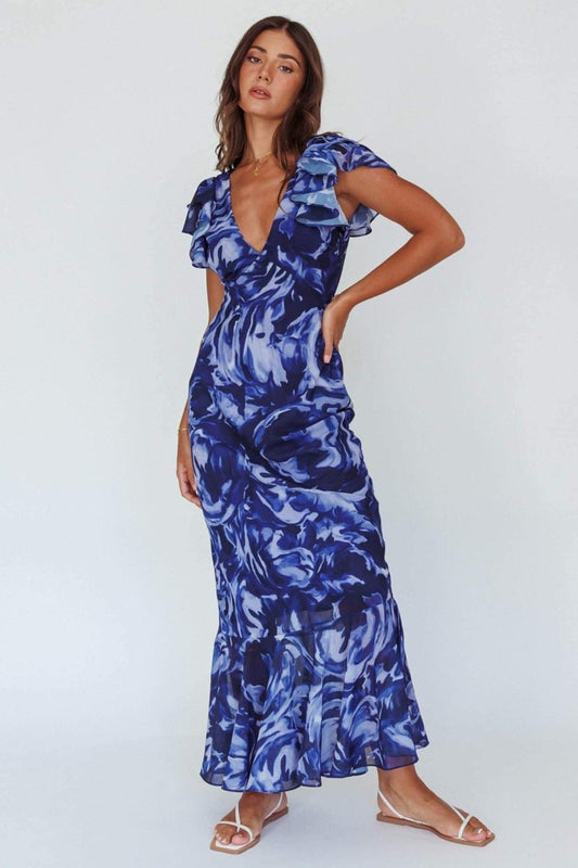 Seraphine – Vestido largo con volantes y escote en V