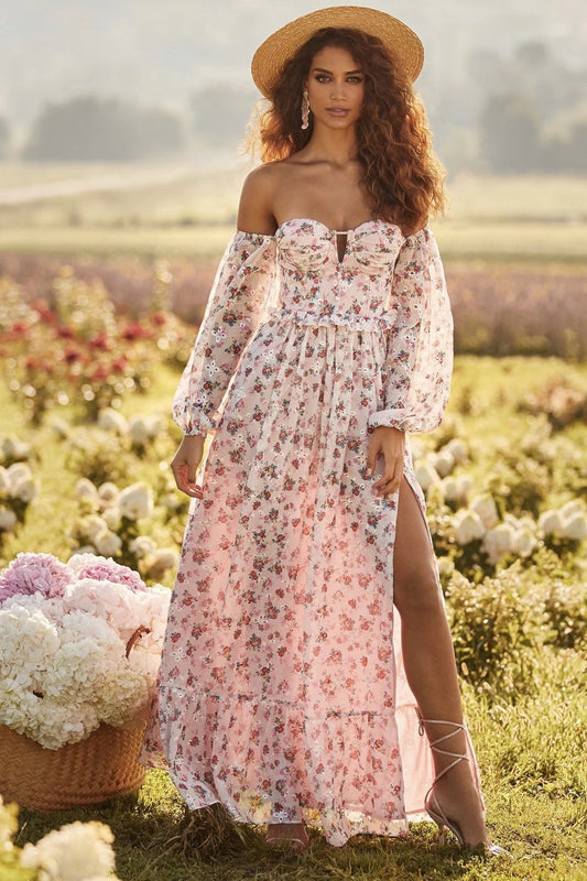 Allegra – Vestido maxi de hombros descubiertos con caída fluida